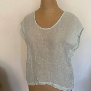 Eileen Fisher sz XS sheer light aqua blue 100% linen woven top Italian yarn EUC